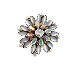 Vintage Sorrelli Pearl and AB crystal Petal and Rhinestone Flower Brooch